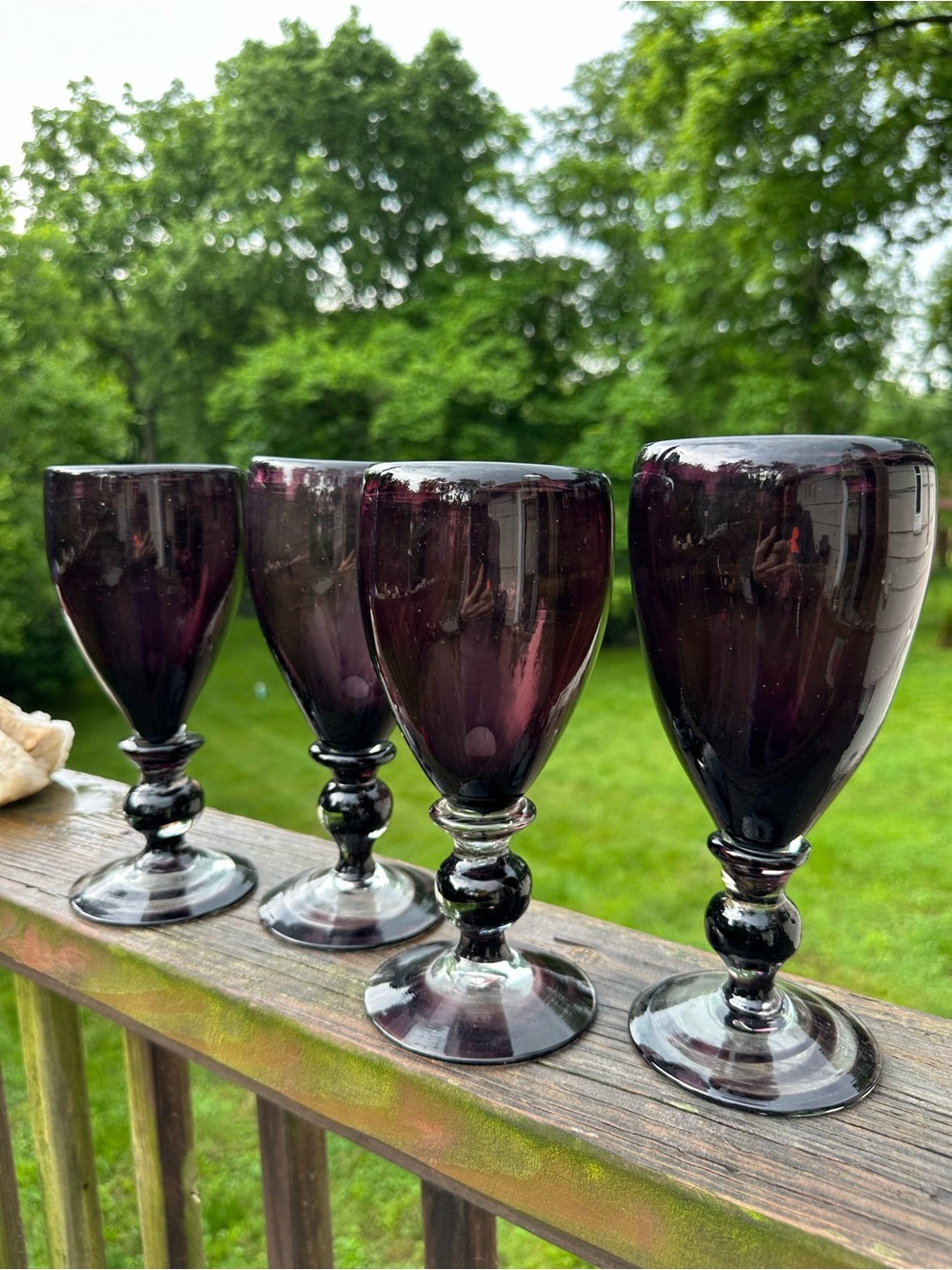 Set of 4 Vintage Deep Amethyst Handblown Glass Goblets